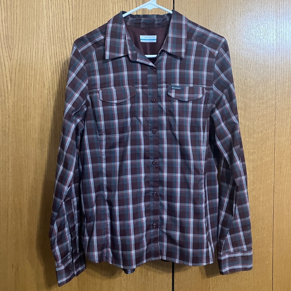 Columbia Silver Ridge Lite Omni-Shade Women’s Red Malbec Plaid Shirt Size M